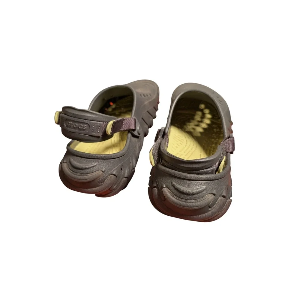Crocs Echo Clog Espresso Brown Yellow Adjustable Strap Mens 9 Womens 11 Sandals